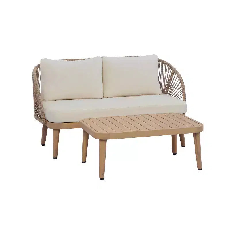 Christopher Knight Home Brixton 2-Piece Acacia Wood Curved Tub Patio Seating Set with Slatted Coffee Table
