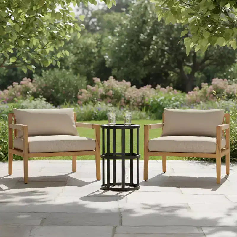 Ensemble 3 pièces Justina de Christopher Knight Home avec fauteuil de jardin en bois d'acacia et corde et table d'appoint en carreaux de céramique