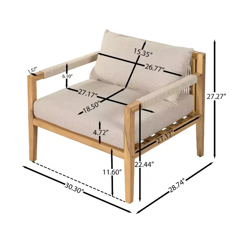 Ensemble 3 pièces Justina de Christopher Knight Home avec fauteuil de jardin en bois d'acacia et corde et table d'appoint en carreaux de céramique