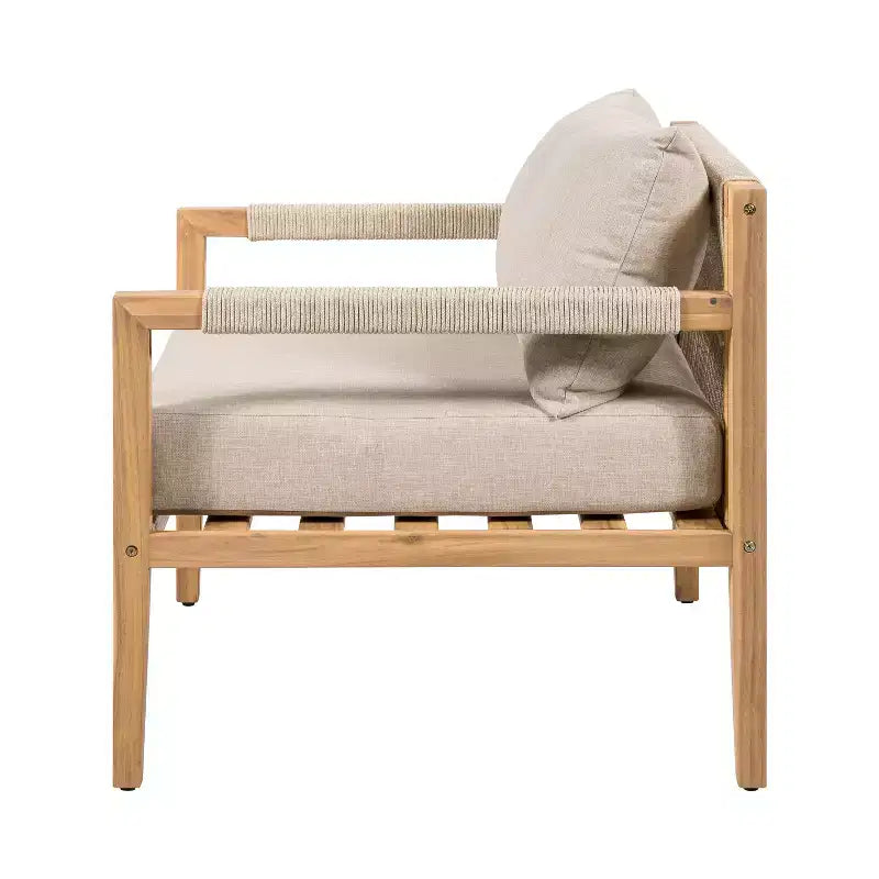 Ensemble 3 pièces Justina de Christopher Knight Home avec fauteuil de jardin en bois d'acacia et corde et table d'appoint en carreaux de céramique