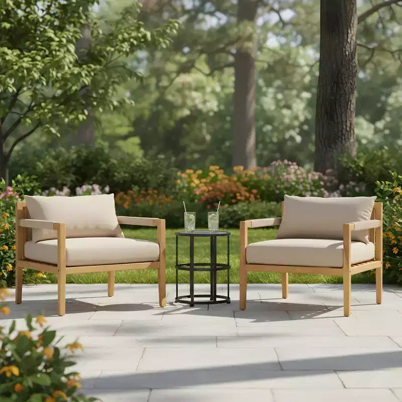 Ensemble de 3 pièces d’extérieur Christopher Knight Home Liliane, avec chaise en bois d’acacia et corde, et table d’appoint avec carrelage en céramique