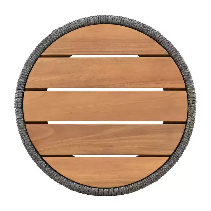 Conjunto Christopher Knight Home Yamina de 2 piezas con silla giratoria de cuerda para exterior y mesa auxiliar de madera de acacia