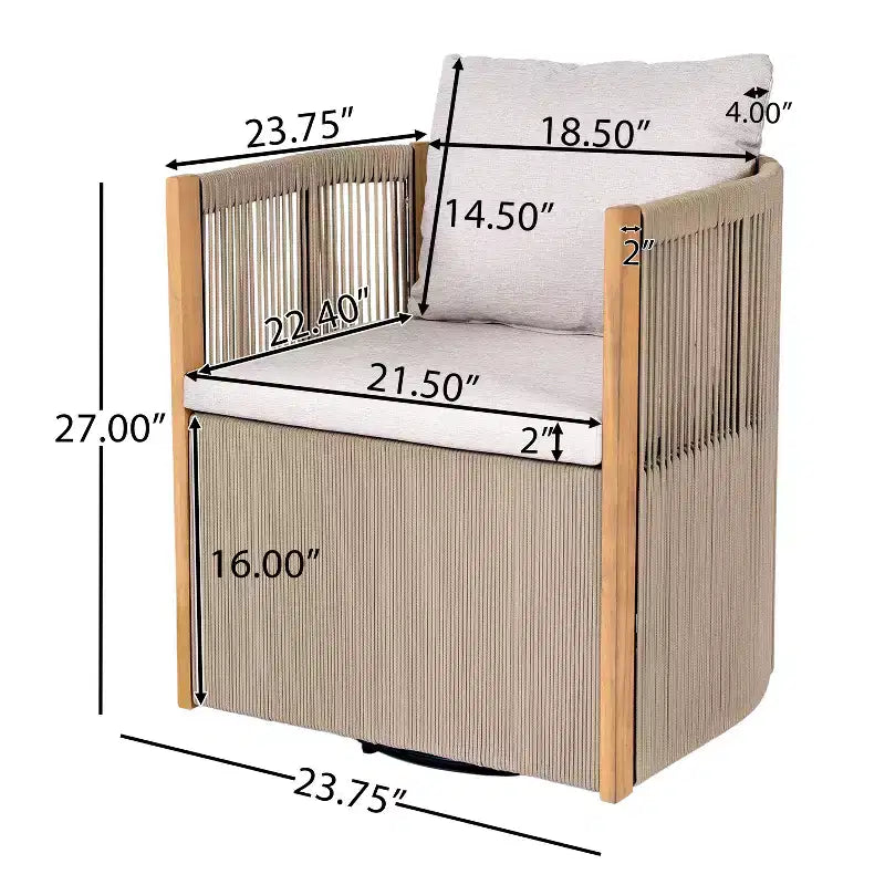 Conjunto Christopher Knight Home Yamina de 2 piezas con silla giratoria de cuerda para exterior y mesa auxiliar de madera de acacia