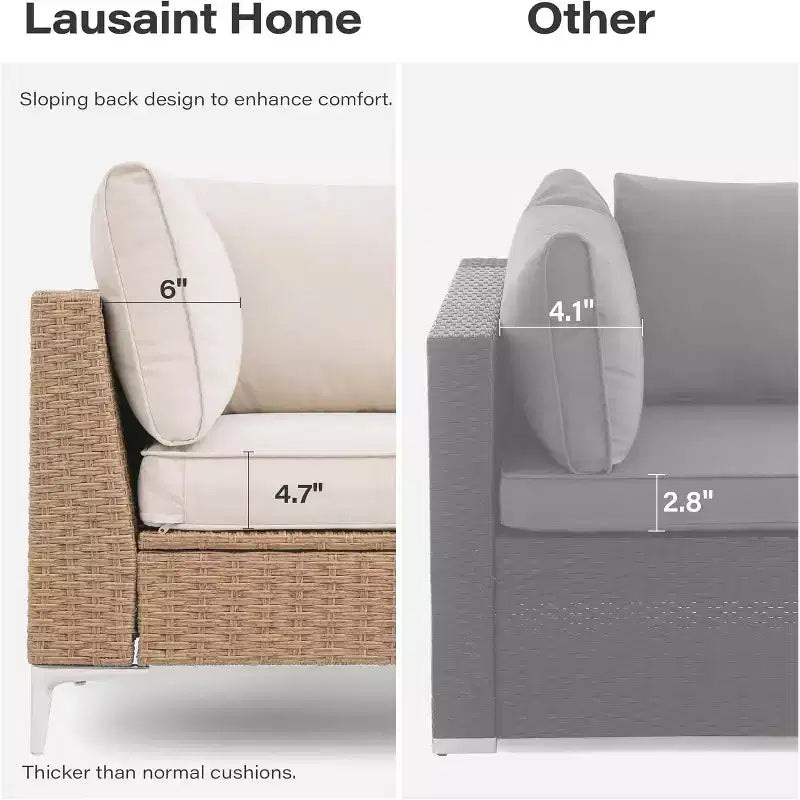 Conjunto de muebles de exterior para patio de 7 piezas LAUSAINT HOME, sofá seccional de conversación con respaldos ajustables y otomana con almacenamiento, beige