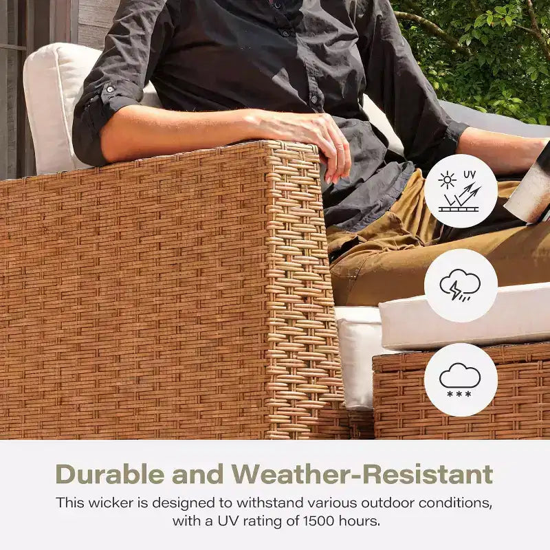 Conjunto de muebles de exterior para patio de 7 piezas LAUSAINT HOME, sofá seccional de conversación con respaldos ajustables y otomana con almacenamiento, beige