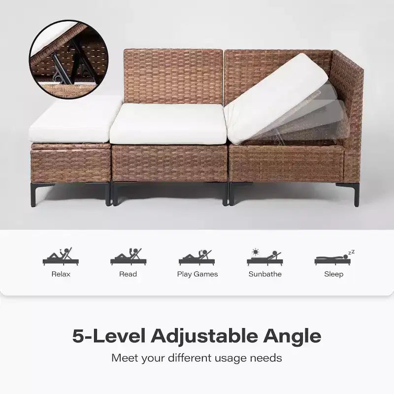 Ensemble de mobilier de terrasse extérieur LAUSAINT HOME 8 pièces, canapé modulable de conversation en résine tressée PE avec dossiers réglables, pouf de rangement