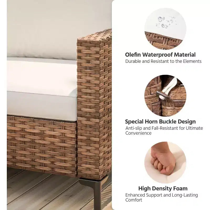 Ensemble de mobilier de terrasse extérieur LAUSAINT HOME 8 pièces, canapé modulable de conversation en résine tressée PE avec dossiers réglables, pouf de rangement