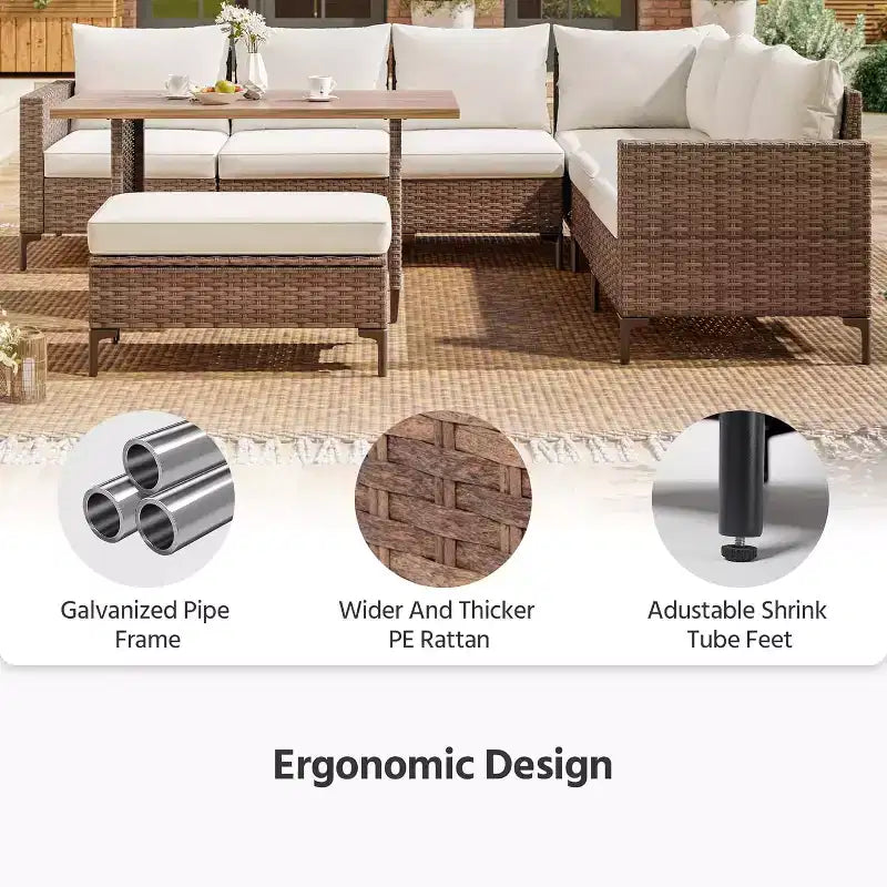 Ensemble de mobilier de terrasse extérieur LAUSAINT HOME 8 pièces, canapé modulable de conversation en résine tressée PE avec dossiers réglables, pouf de rangement