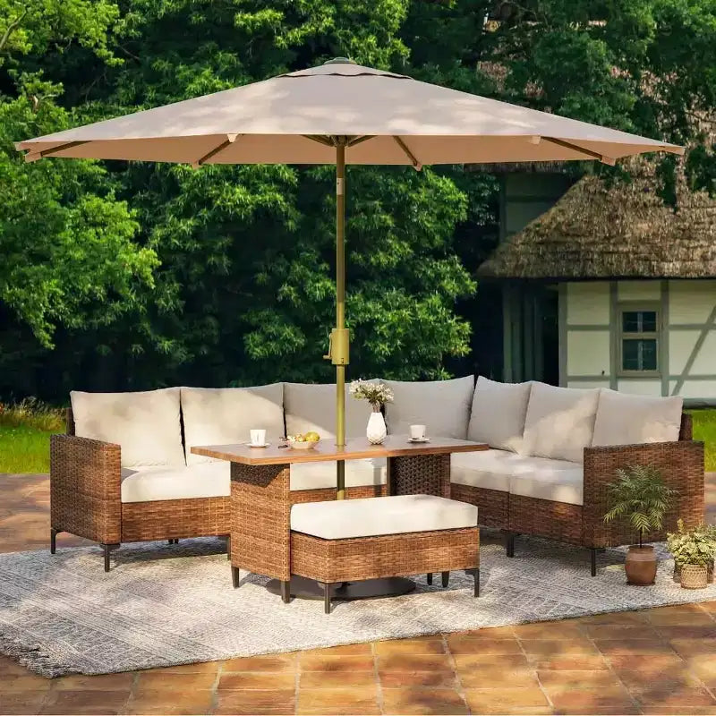 Ensemble de mobilier de terrasse extérieur LAUSAINT HOME 8 pièces, canapé modulable de conversation en résine tressée PE avec dossiers réglables, pouf de rangement