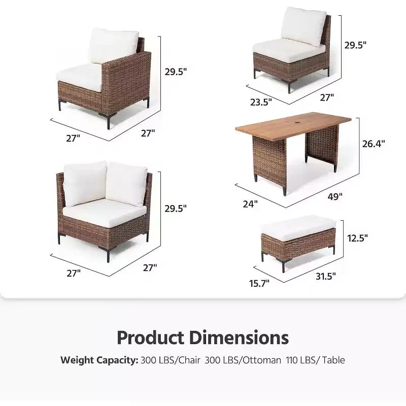 Ensemble de mobilier de terrasse extérieur LAUSAINT HOME 8 pièces, canapé modulable de conversation en résine tressée PE avec dossiers réglables, pouf de rangement