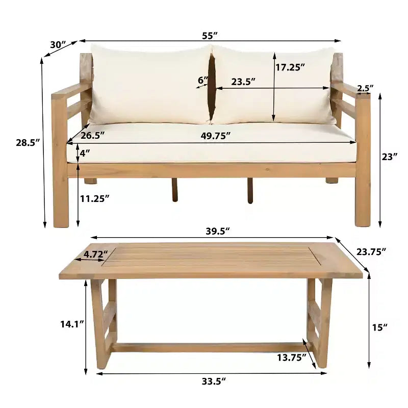 Ensemble moderne de sièges de patio Niran de Christopher Knight Home, 5 pièces, en bois d’acacia, avec dossier incurvé et coussins