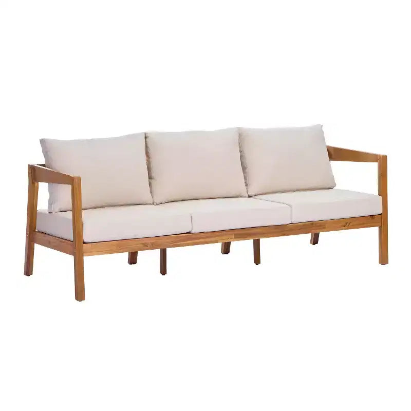 Ensemble de sièges de patio moderne Christopher Knight Home Phachara, 4 pièces, en bois d'acacia avec coussins et table à lattes