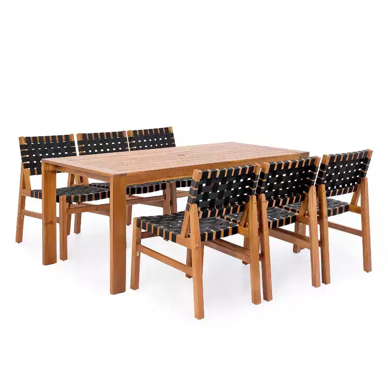 Conjunto de 7 piezas para patio Ratchanon de Christopher Knight Home, con sillas auxiliares de madera de acacia, cuerda tejida de PE y mesa con listones