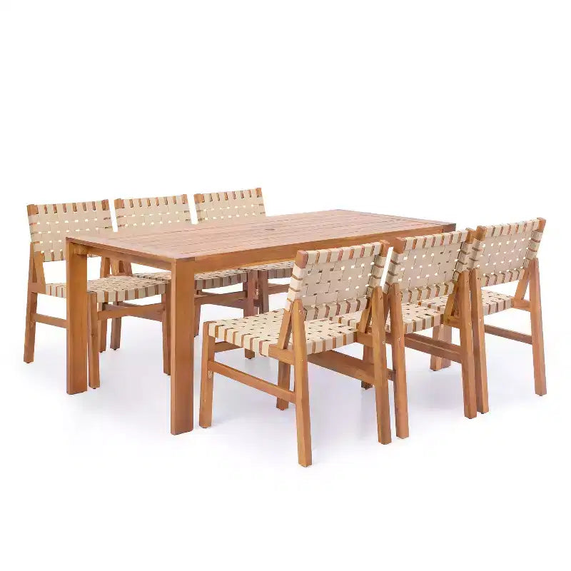 Conjunto de 7 piezas para patio Ratchanon de Christopher Knight Home, con sillas auxiliares de madera de acacia, cuerda tejida de PE y mesa con listones