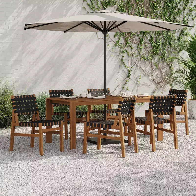 Conjunto de 7 piezas para patio Ratchanon de Christopher Knight Home, con sillas auxiliares de madera de acacia, cuerda tejida de PE y mesa con listones