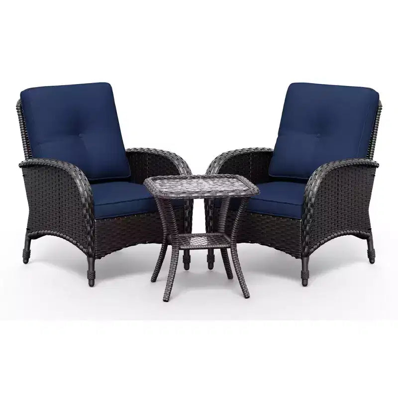 Conjunto UPTIOT de silla y mesa auxiliar de mimbre para exterior con cojines prémium de olefina para relajarse en el patio