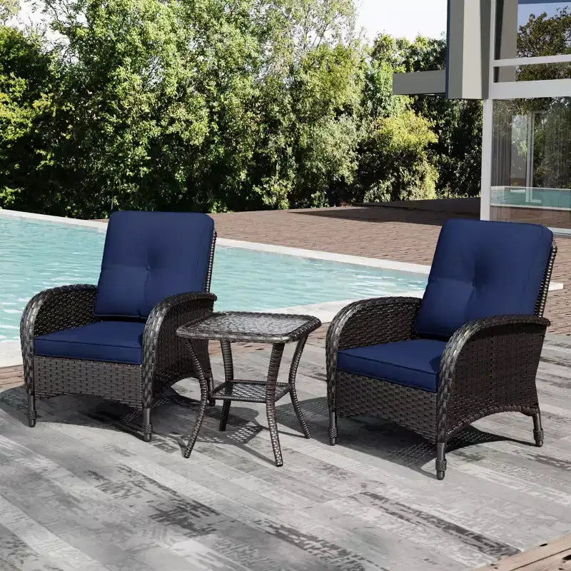 Conjunto UPTIOT de silla y mesa auxiliar de mimbre para exterior con cojines prémium de olefina para relajarse en el patio
