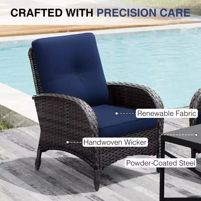 Conjunto UPTIOT de silla y mesa auxiliar de mimbre para exterior con cojines prémium de olefina para relajarse en el patio