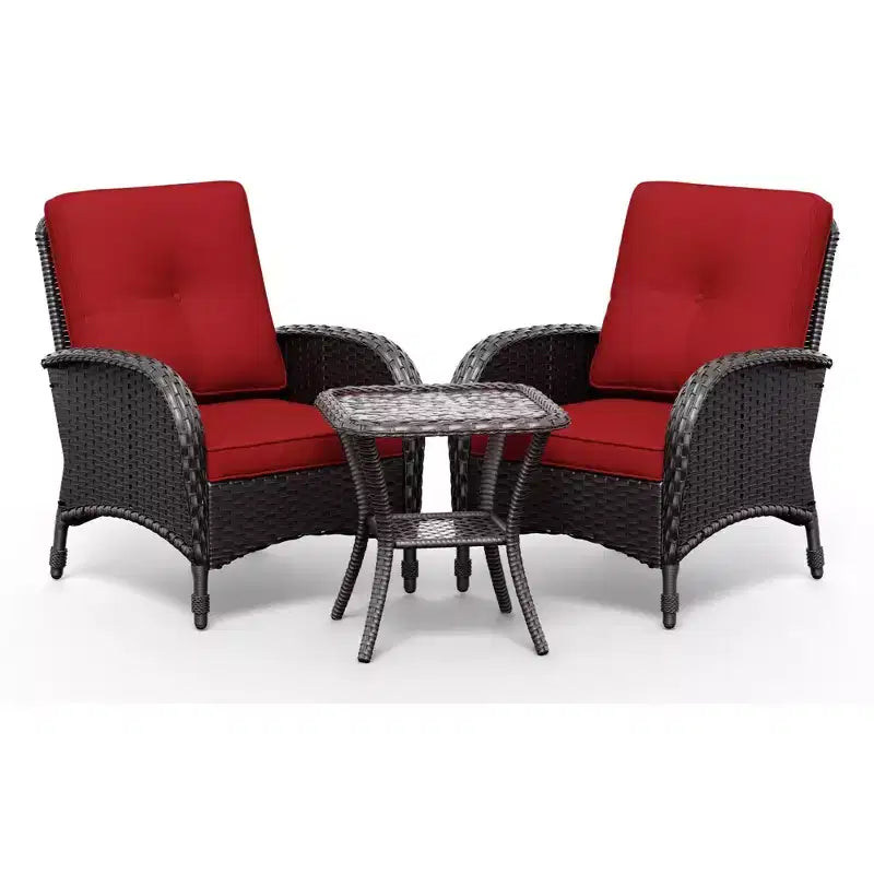 Conjunto UPTIOT de silla y mesa auxiliar de mimbre para exterior con cojines prémium de olefina para relajarse en el patio