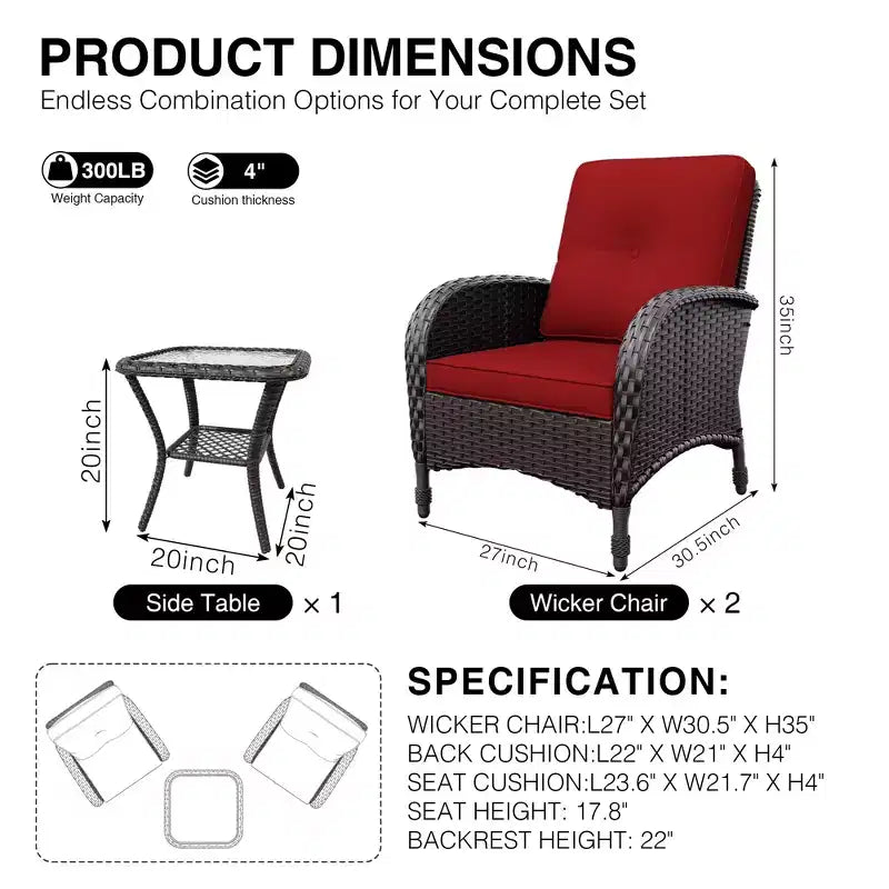Conjunto UPTIOT de silla y mesa auxiliar de mimbre para exterior con cojines prémium de olefina para relajarse en el patio