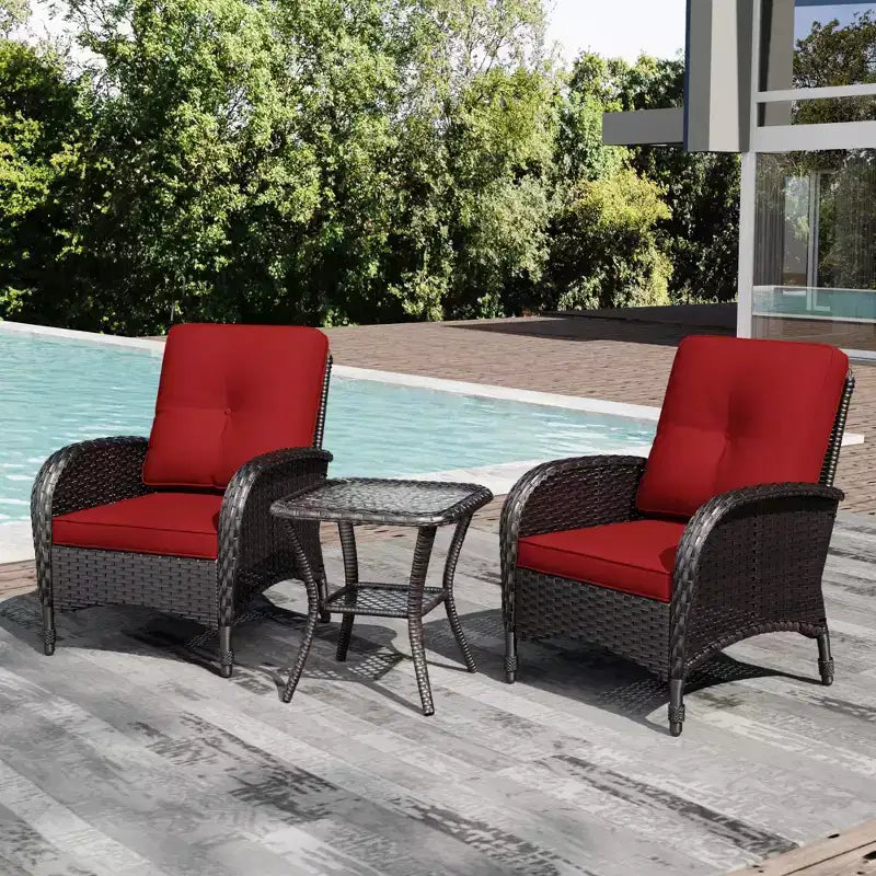 Conjunto UPTIOT de silla y mesa auxiliar de mimbre para exterior con cojines prémium de olefina para relajarse en el patio