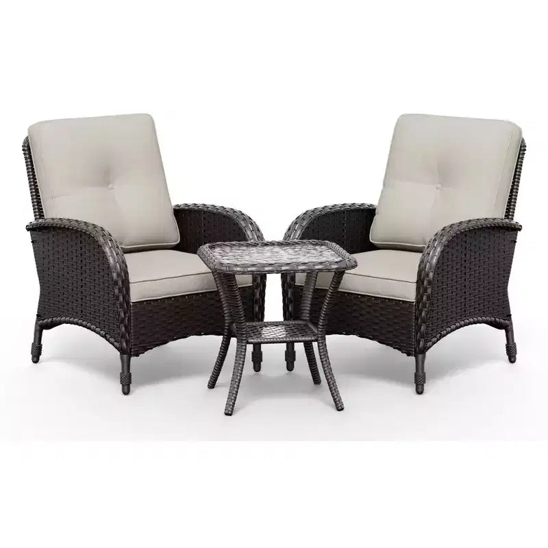 Conjunto UPTIOT de silla y mesa auxiliar de mimbre para exterior con cojines prémium de olefina para relajarse en el patio