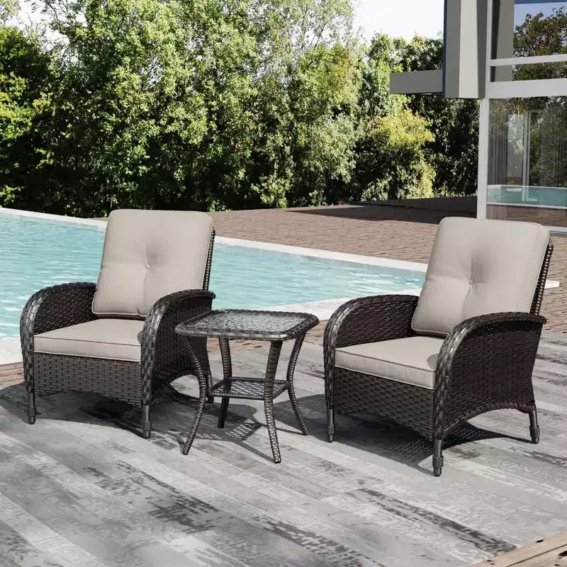 Conjunto UPTIOT de silla y mesa auxiliar de mimbre para exterior con cojines prémium de olefina para relajarse en el patio