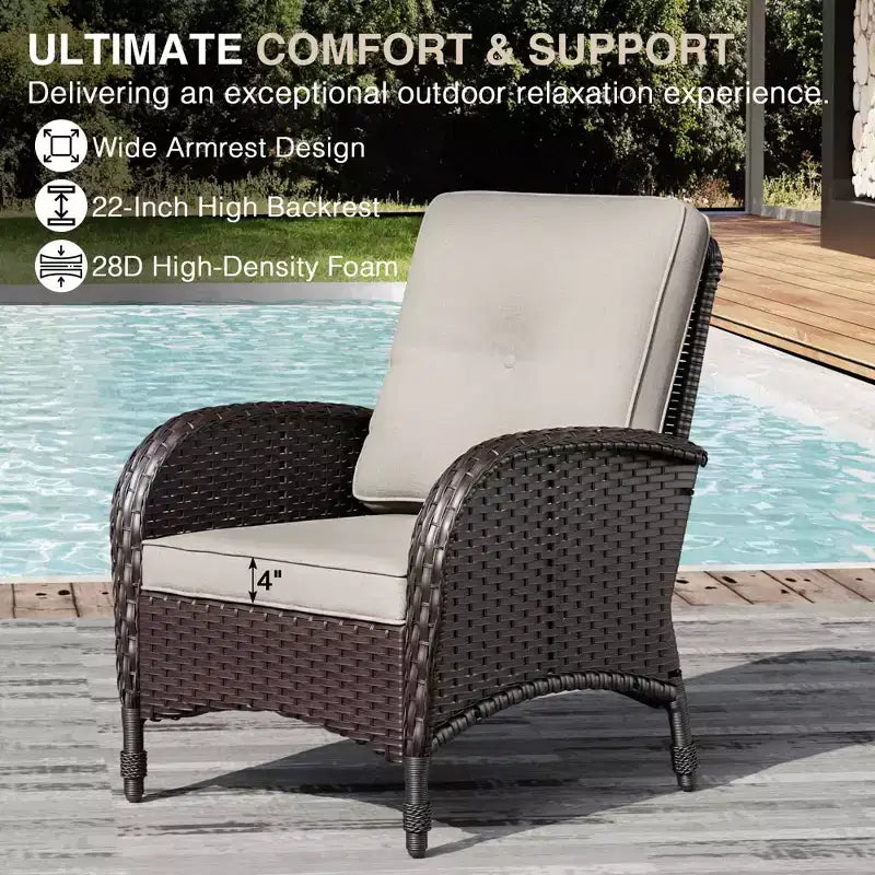 Conjunto UPTIOT de silla y mesa auxiliar de mimbre para exterior con cojines prémium de olefina para relajarse en el patio