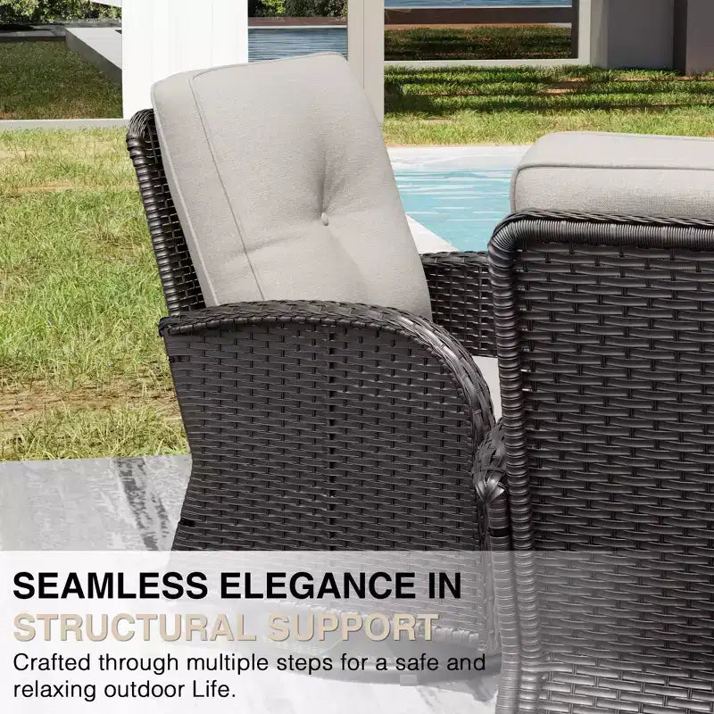 Conjunto UPTIOT de silla y mesa auxiliar de mimbre para exterior con cojines prémium de olefina para relajarse en el patio