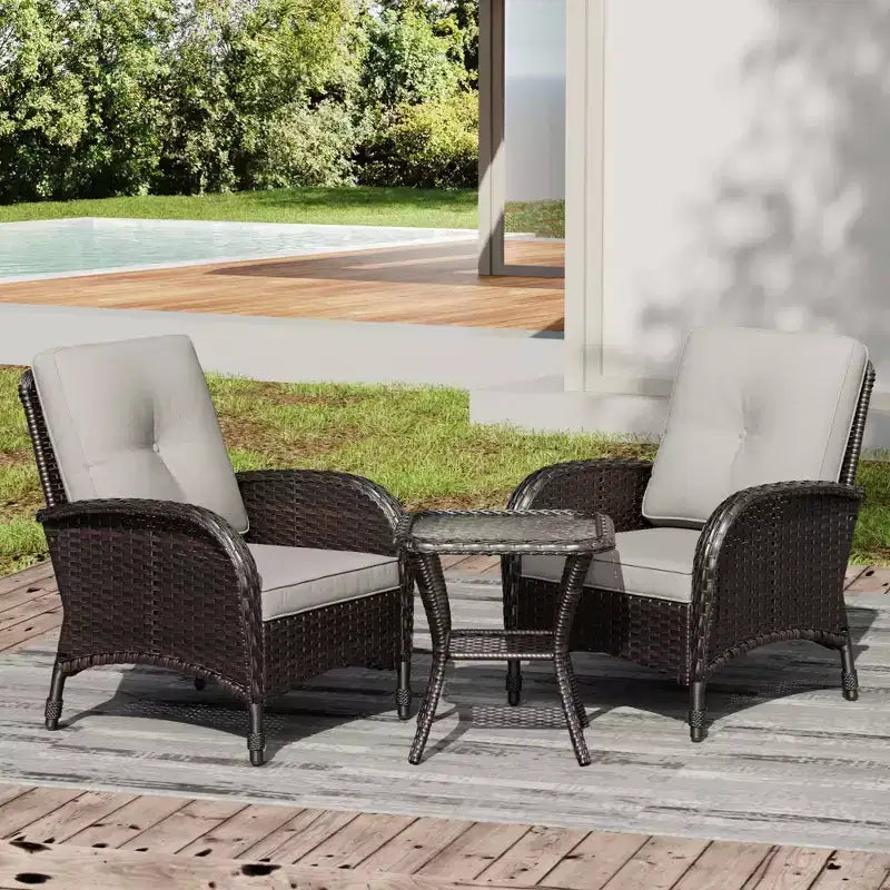 Conjunto UPTIOT de silla y mesa auxiliar de mimbre para exterior con cojines prémium de olefina para relajarse en el patio