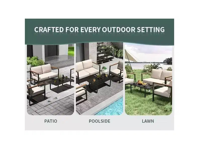 Conjunto de muebles para patio de 4 piezas - conjunto de conversación para exteriores con 2 sillas y mesa de centro, cojines beige para piscina, jardín o balcón