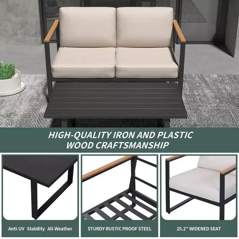 Conjunto de muebles para patio de 4 piezas - conjunto de conversación para exteriores con 2 sillas y mesa de centro, cojines beige para piscina, jardín o balcón