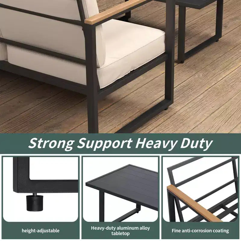 Conjunto de muebles para patio de 4 piezas - conjunto de conversación para exteriores con 2 sillas y mesa de centro, cojines beige para piscina, jardín o balcón
