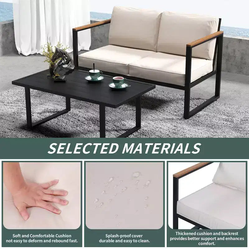 Conjunto de muebles para patio de 4 piezas - conjunto de conversación para exteriores con 2 sillas y mesa de centro, cojines beige para piscina, jardín o balcón