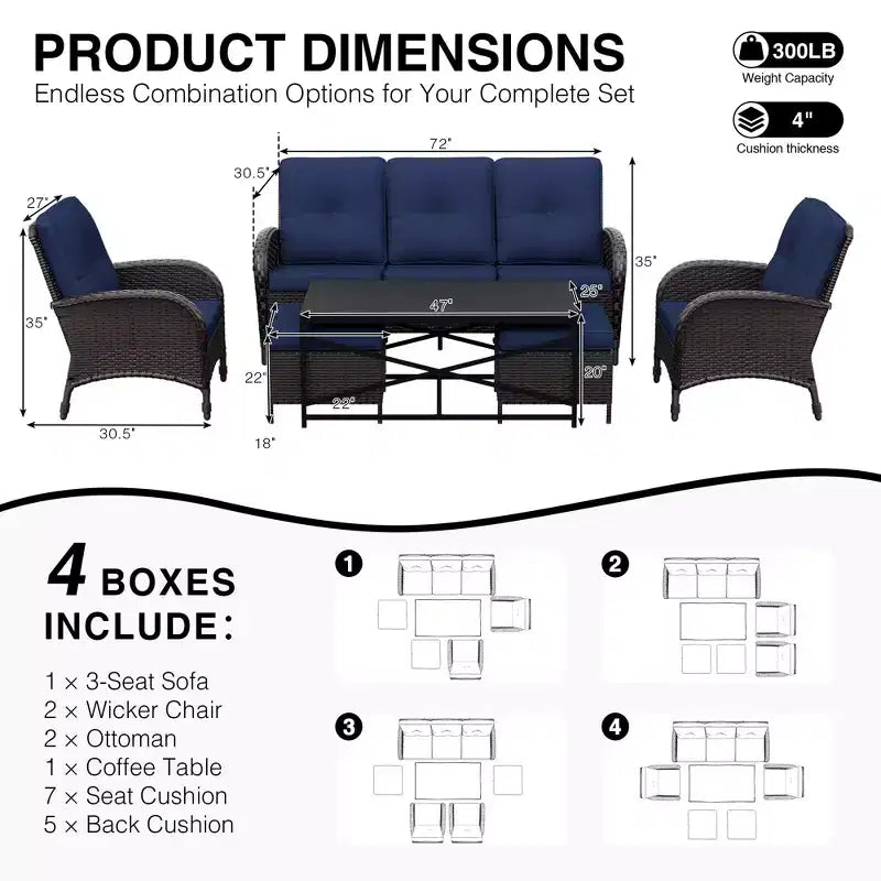Conjunto premium de jardín para exteriores UPTIOT con mesa de centro y cojines de alta densidad para relajarse en el jardín