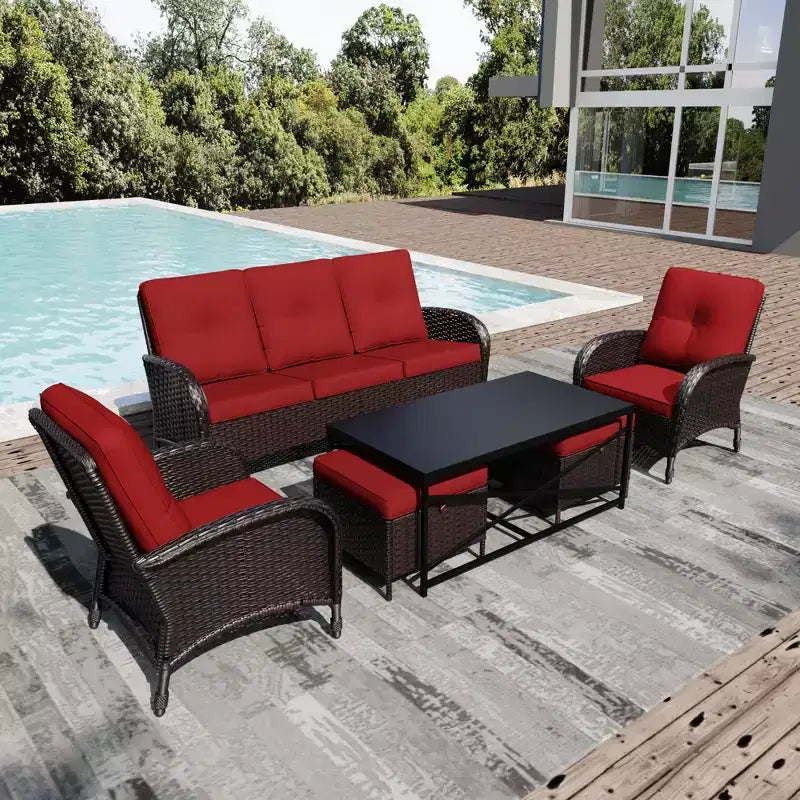 Conjunto premium de jardín para exteriores UPTIOT con mesa de centro y cojines de alta densidad para relajarse en el jardín