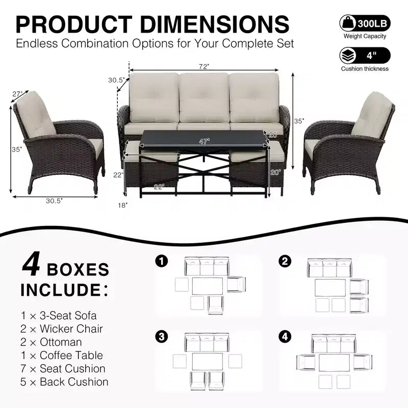 Conjunto premium de jardín para exteriores UPTIOT con mesa de centro y cojines de alta densidad para relajarse en el jardín