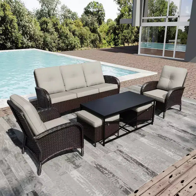 Conjunto premium de jardín para exteriores UPTIOT con mesa de centro y cojines de alta densidad para relajarse en el jardín