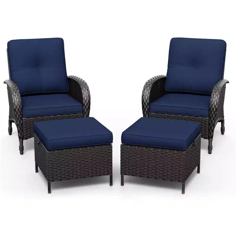 Conjunto para patio exterior UPTIOT: 2 sillones de mimbre y 2 otomanas para disfrutar de máxima comodidad y durabilidad