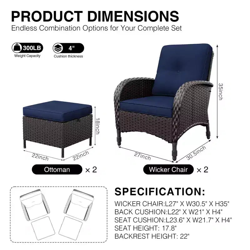 Conjunto para patio exterior UPTIOT: 2 sillones de mimbre y 2 otomanas para disfrutar de máxima comodidad y durabilidad