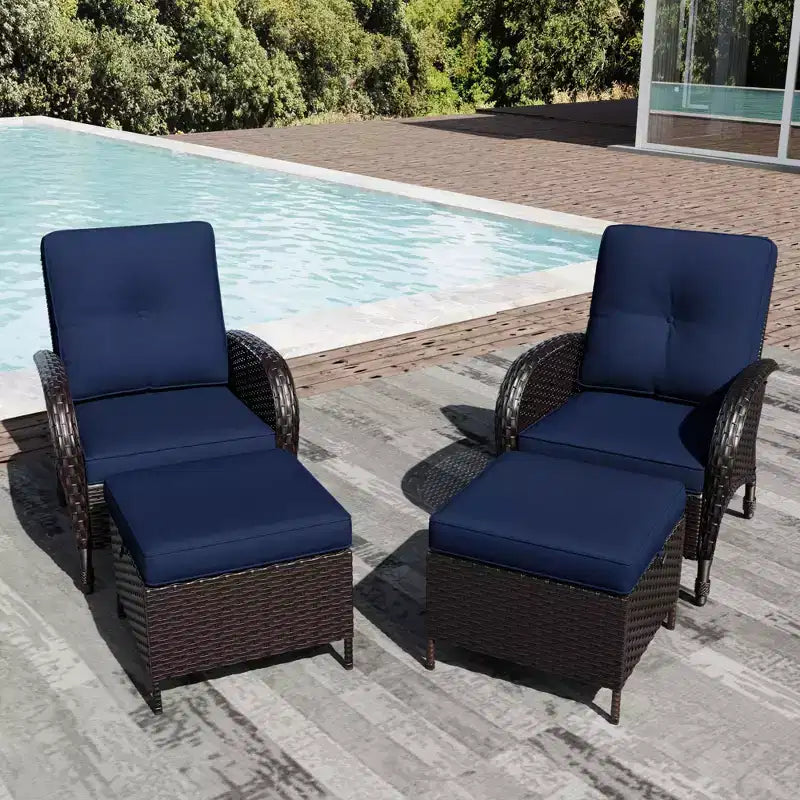 Conjunto para patio exterior UPTIOT: 2 sillones de mimbre y 2 otomanas para disfrutar de máxima comodidad y durabilidad