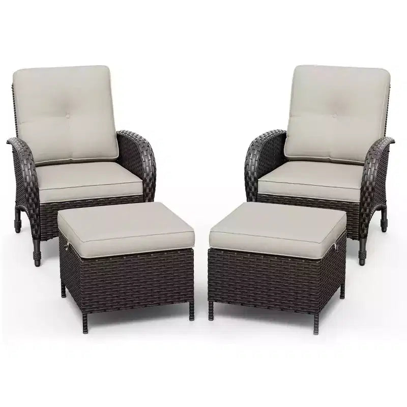 Conjunto para patio exterior UPTIOT: 2 sillones de mimbre y 2 otomanas para disfrutar de máxima comodidad y durabilidad