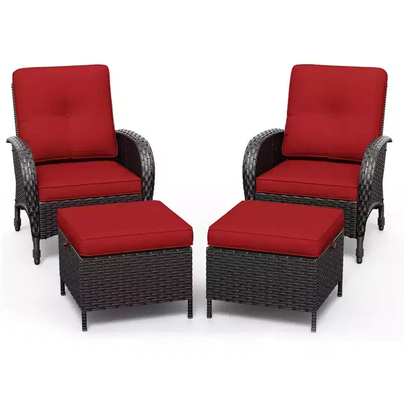 Conjunto para patio exterior UPTIOT: 2 sillones de mimbre y 2 otomanas para disfrutar de máxima comodidad y durabilidad