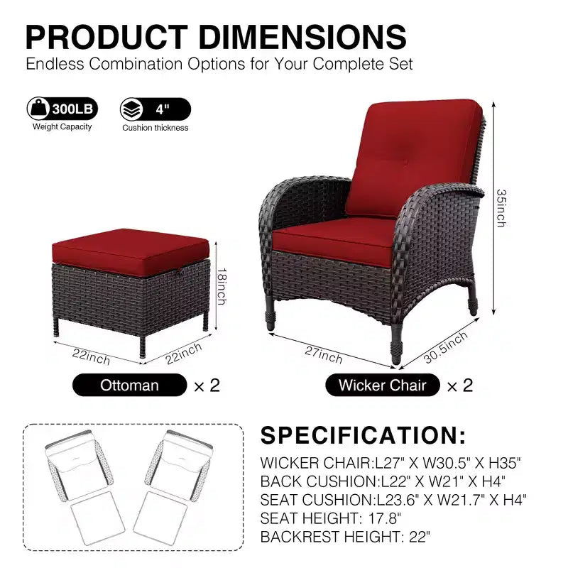 Conjunto para patio exterior UPTIOT: 2 sillones de mimbre y 2 otomanas para disfrutar de máxima comodidad y durabilidad
