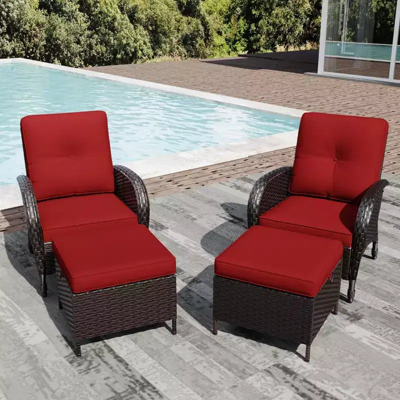 Conjunto para patio exterior UPTIOT: 2 sillones de mimbre y 2 otomanas para disfrutar de máxima comodidad y durabilidad