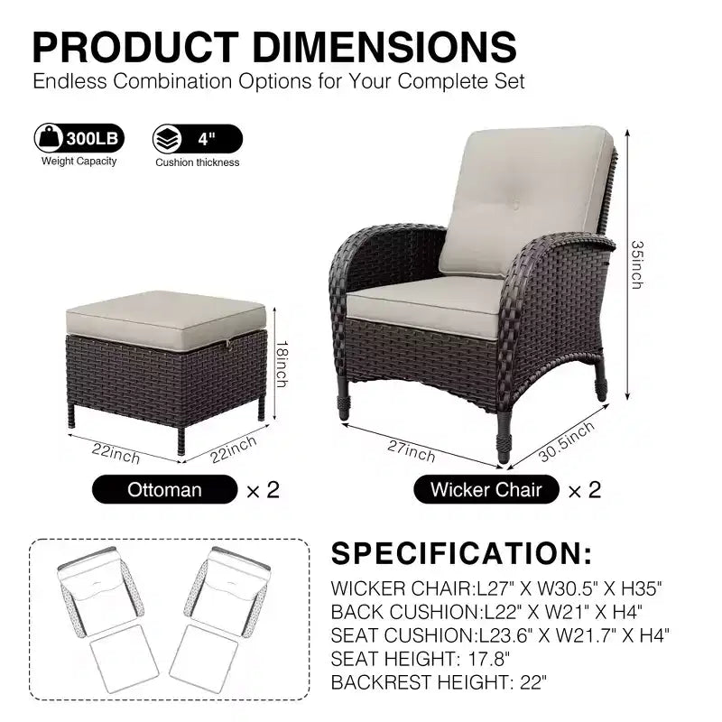 Conjunto para patio exterior UPTIOT: 2 sillones de mimbre y 2 otomanas para disfrutar de máxima comodidad y durabilidad