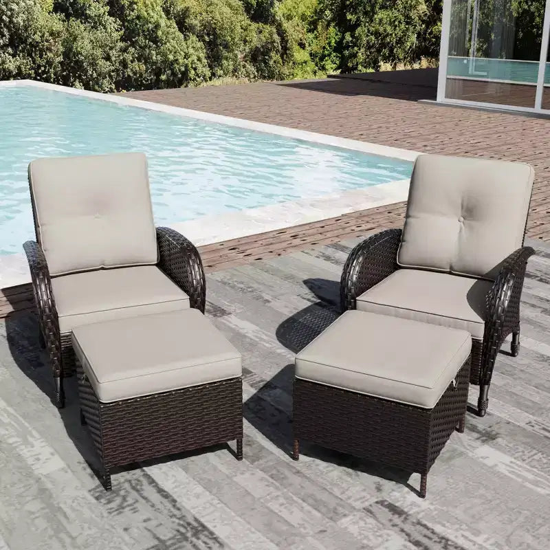 Conjunto para patio exterior UPTIOT: 2 sillones de mimbre y 2 otomanas para disfrutar de máxima comodidad y durabilidad