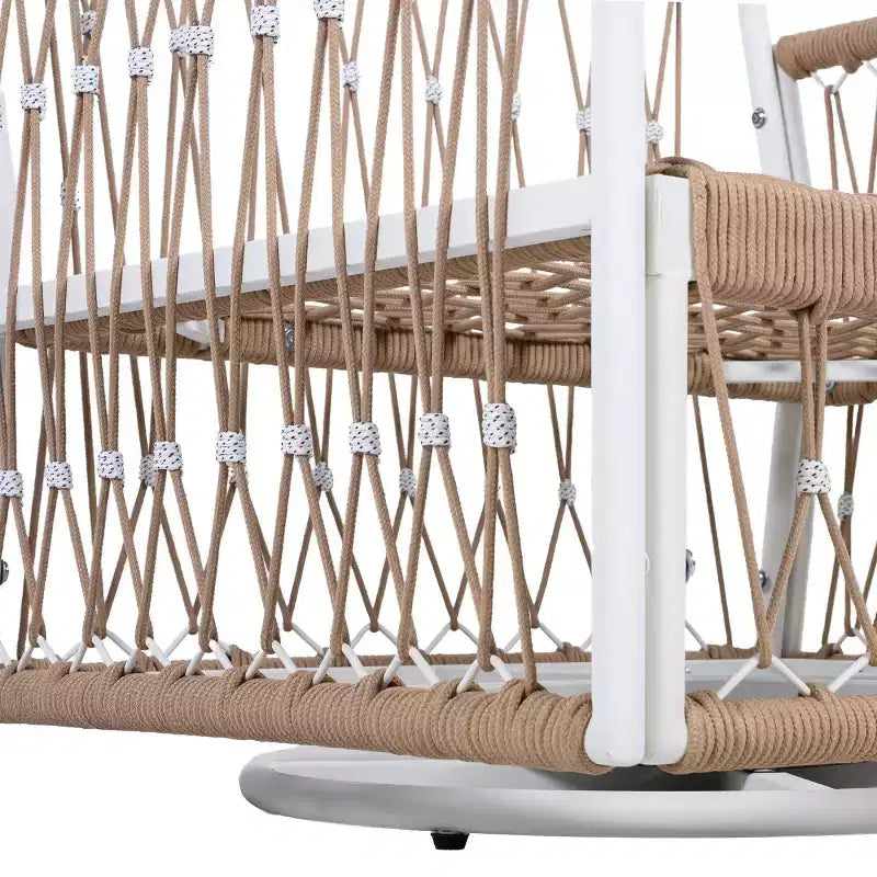 Ensemble de mobilier d’extérieur bohème moderne, 3 fauteuils de jardin pivotants avec structure en acier et table d’appoint en verre pour jardin ou bord de piscine - Panipeachy