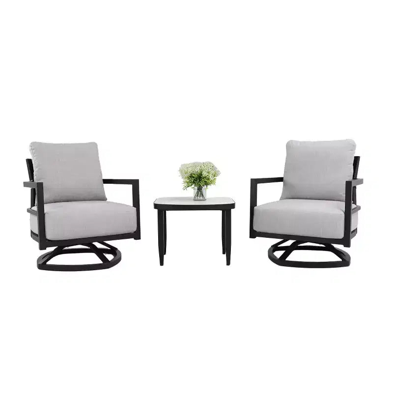 Conjunto de 3 sillas giratorias de aluminio para patio, muebles de exterior con cojines Sunbrella y mesa auxiliar para terraza, jardín o balcón-Panipeachy