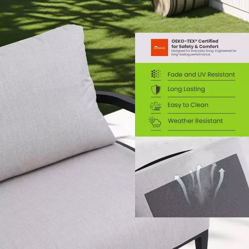 Conjunto de 3 sillas giratorias de aluminio para patio, muebles de exterior con cojines Sunbrella y mesa auxiliar para terraza, jardín o balcón-Panipeachy